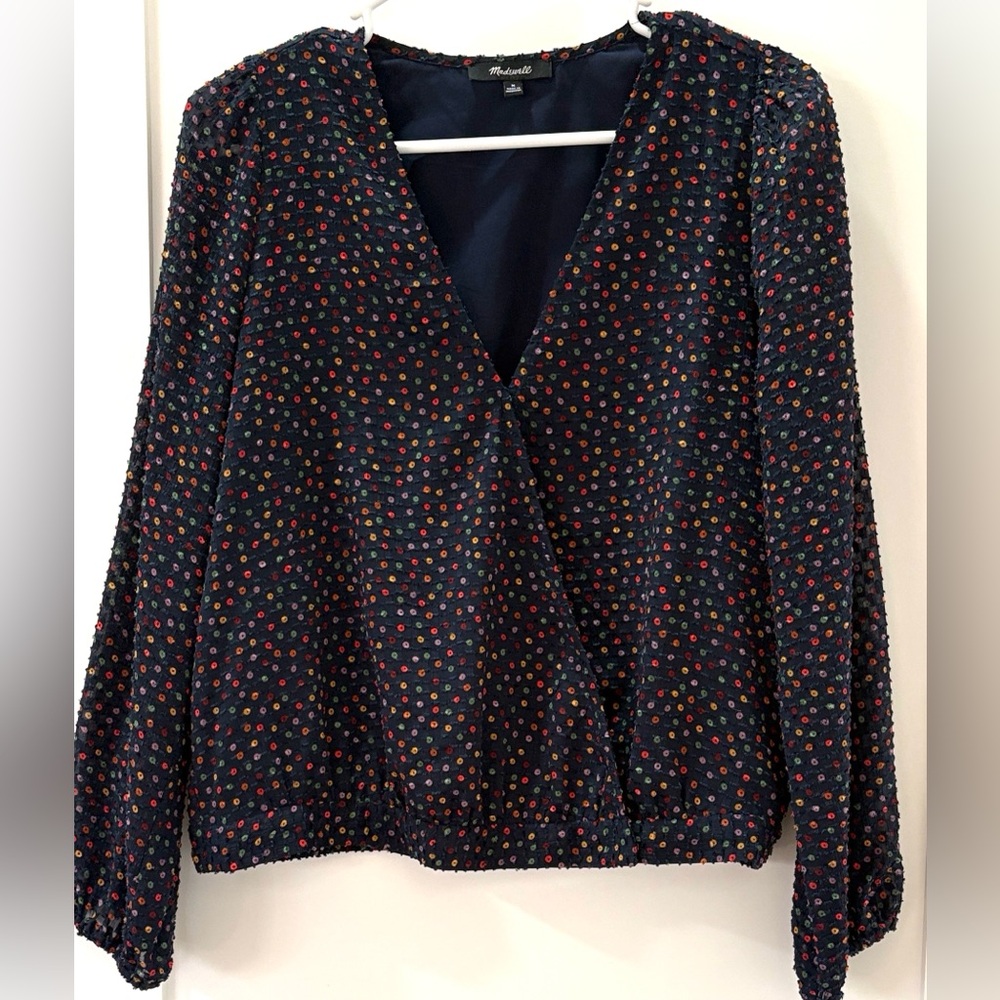 Madewell Navy Blouse with Colorful Dots